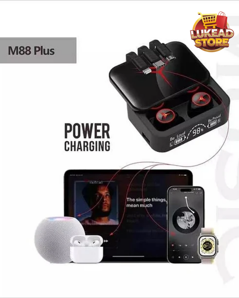 Audífonos Inalámbricos M88 Plus Powerbank 3 Puertos